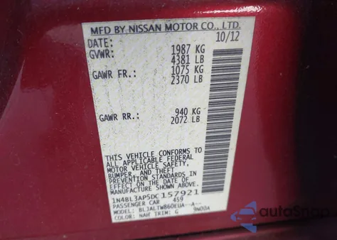 2013 Nissan Altima 3.5 Sv z USA, uszkodzony, nr VIN 1N4BL3AP5DC157921